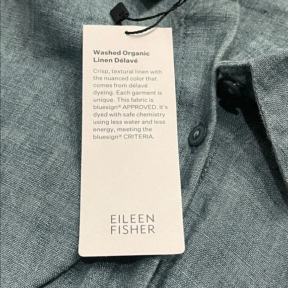 EILEEN FISHER Sleeveless Button Front Shirtdress Washed Organic Linen Blue SZ PL